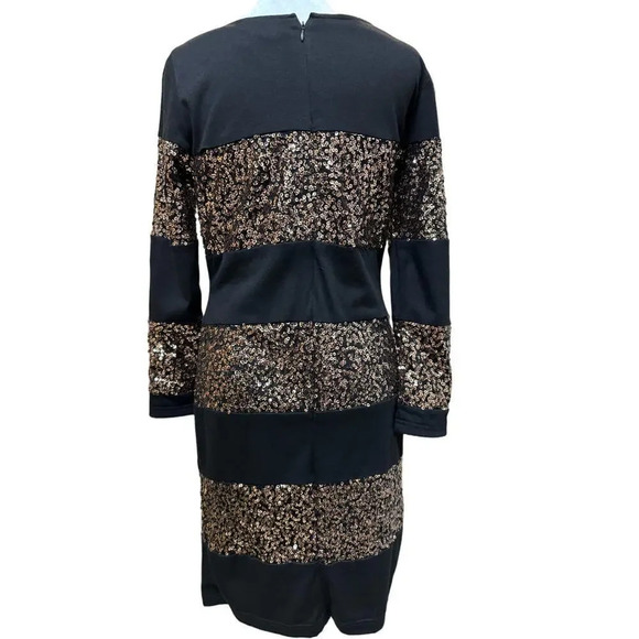 Anthropologie Sunday in Brooklyn Black Rose Gold Sequin Pencil Dress Size Medium - Picture 4 of 6